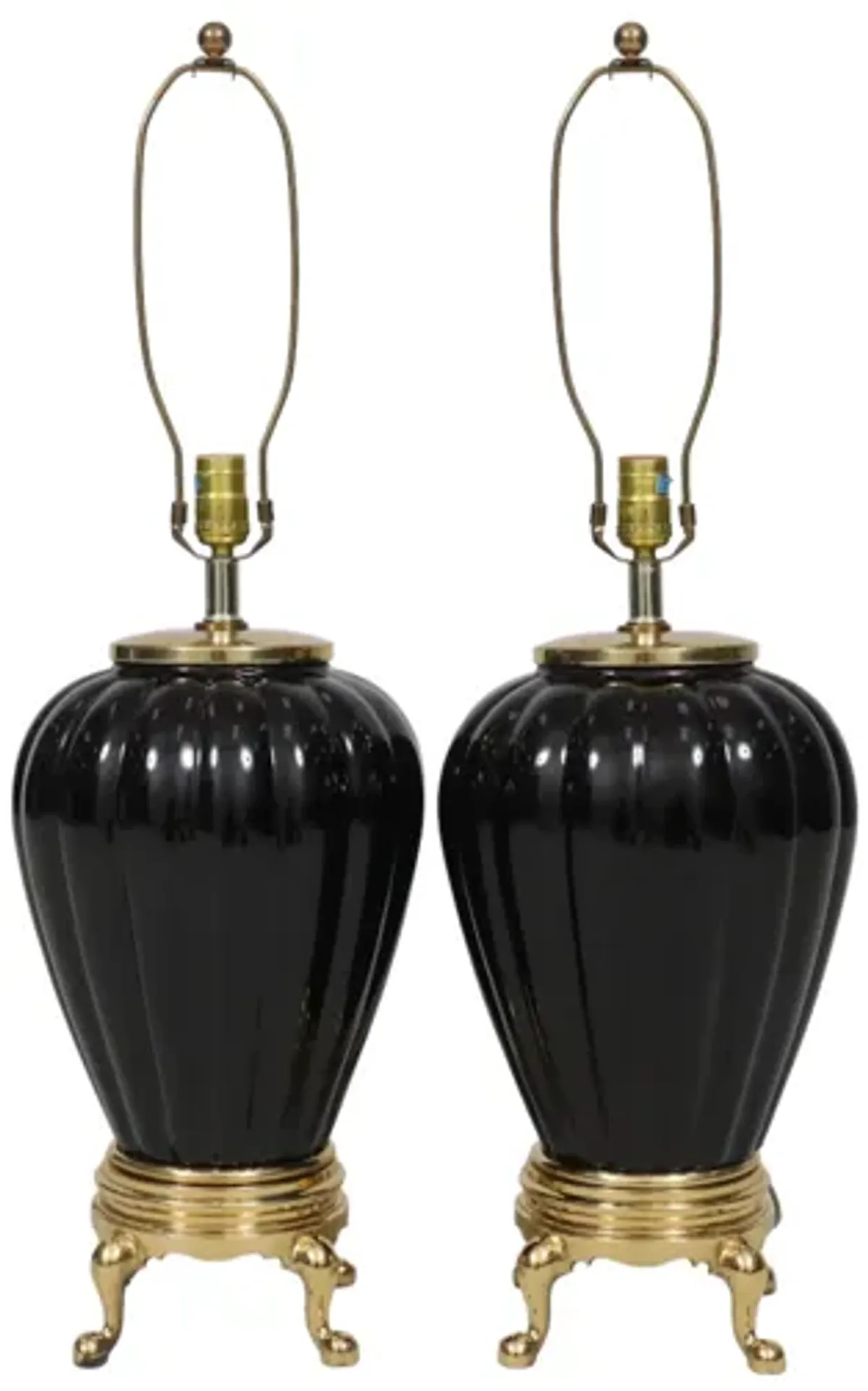 Black Ribbed Ceramic Table Lamps - a Pair - Interesting Things