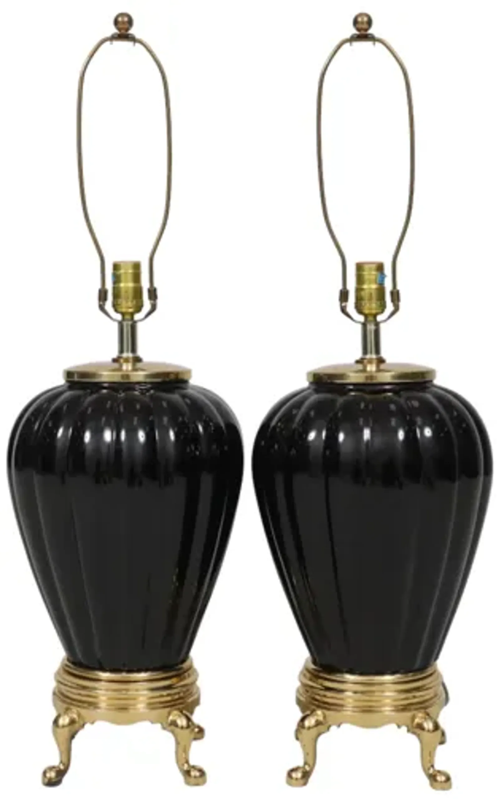 Black Ribbed Ceramic Table Lamps - a Pair - Interesting Things