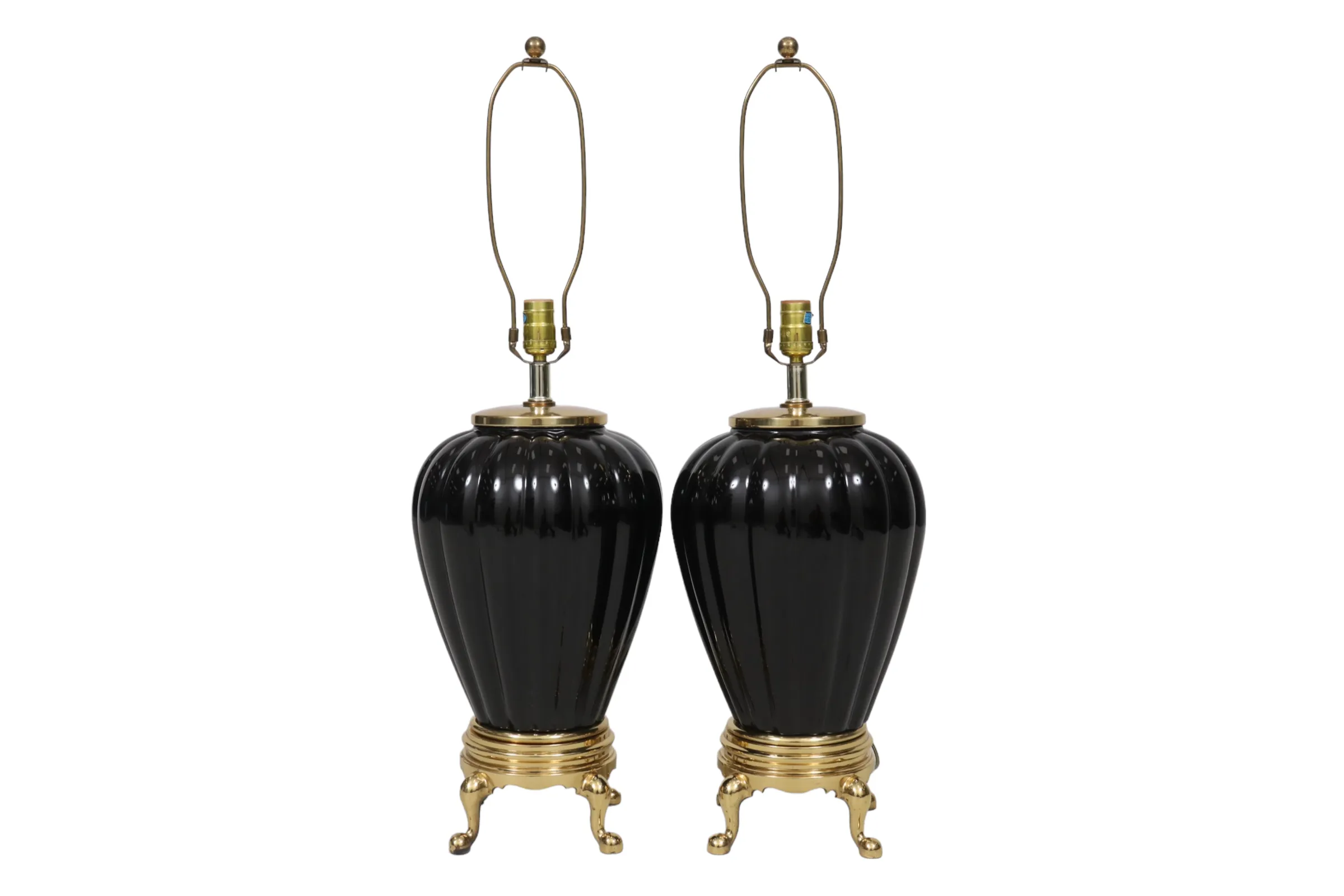 Black Ribbed Ceramic Table Lamps - a Pair - Interesting Things