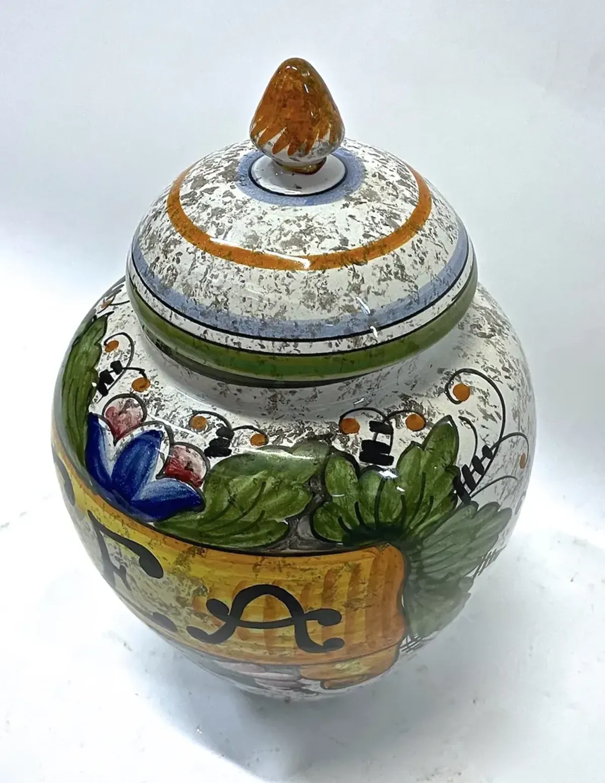 Italian Deruta Style Lidded Tea Canister - Vermilion Designs - Blue