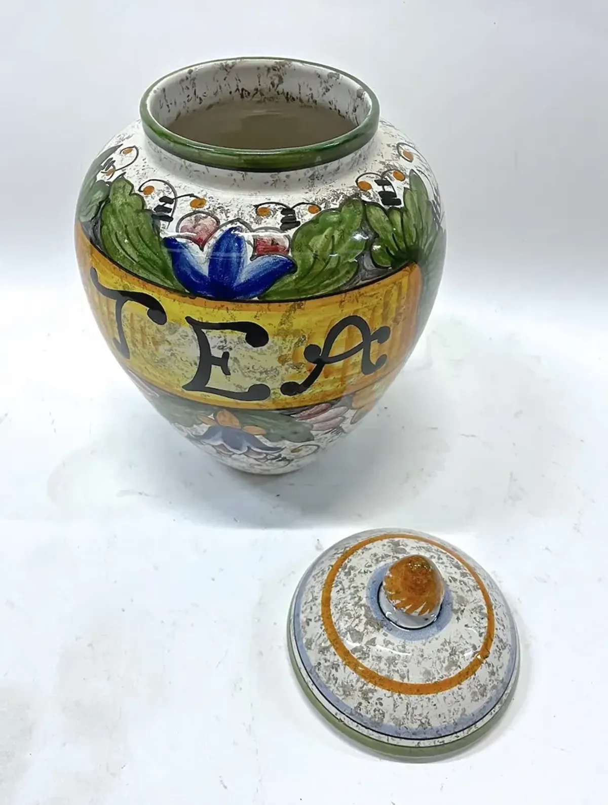 Italian Deruta Style Lidded Tea Canister - Vermilion Designs - Blue