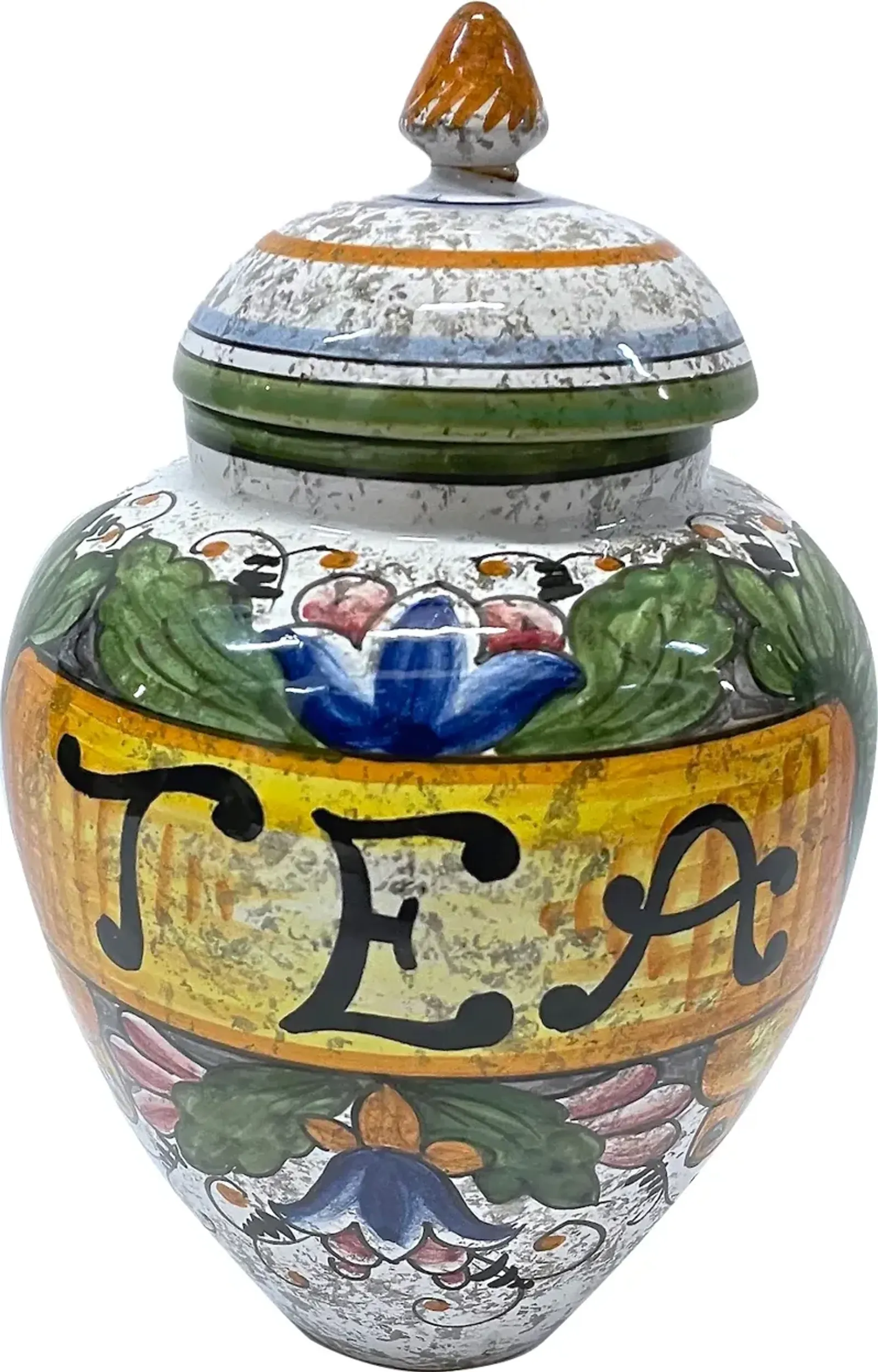 Italian Deruta Style Lidded Tea Canister - Vermilion Designs - Blue