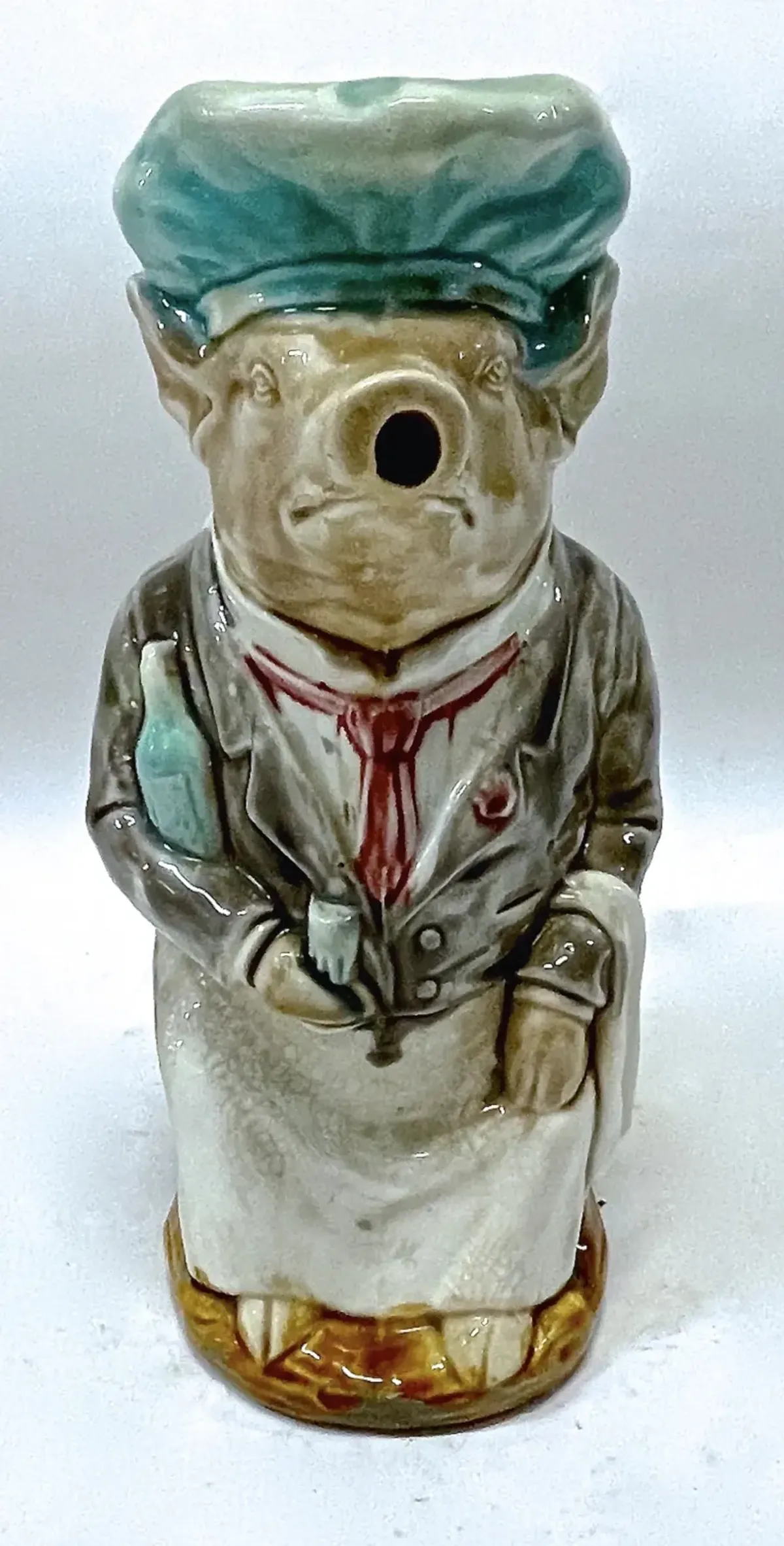 Majolica Style Pig Chef Pitcher - Vermilion Designs - Brown