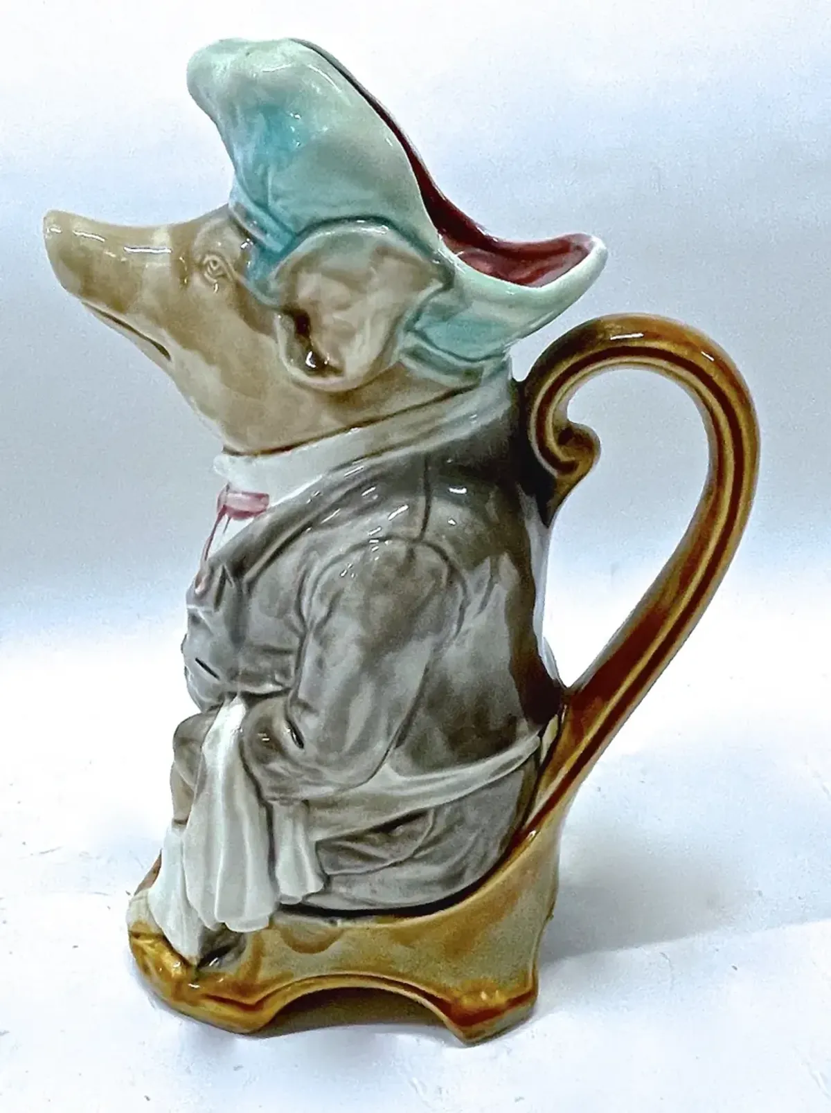 Majolica Style Pig Chef Pitcher - Vermilion Designs - Brown