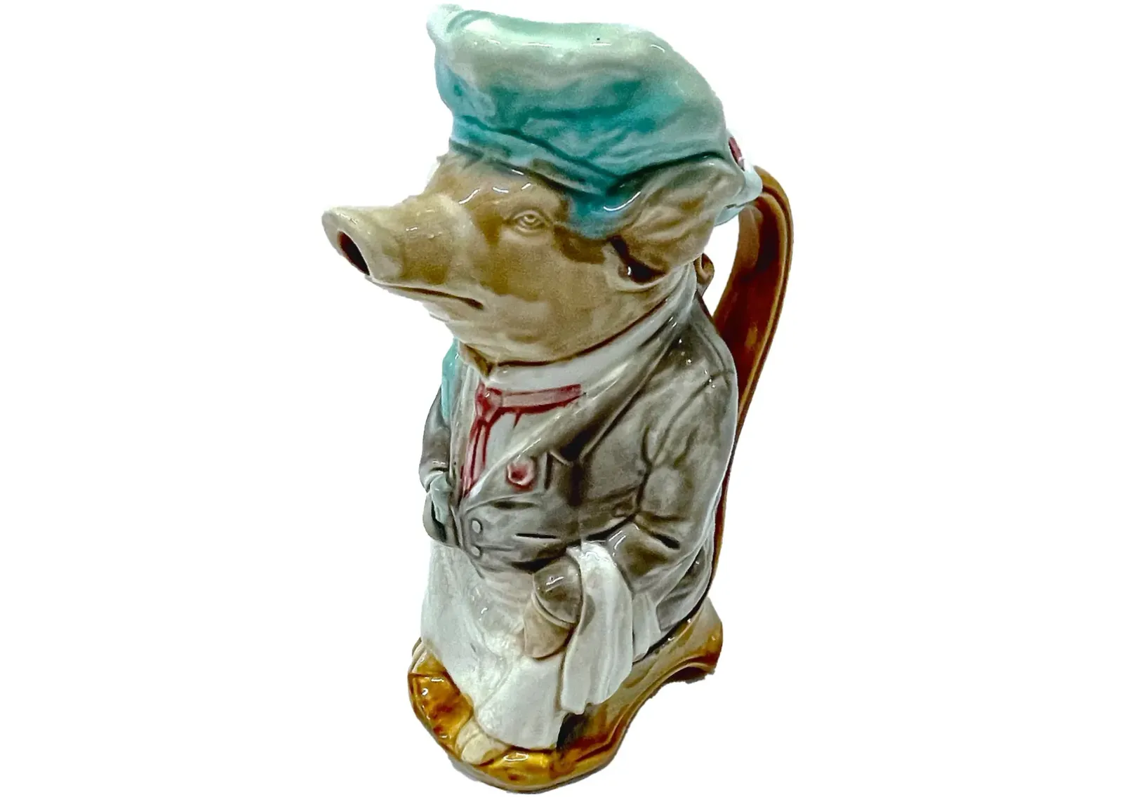 Majolica Style Pig Chef Pitcher - Vermilion Designs - Brown