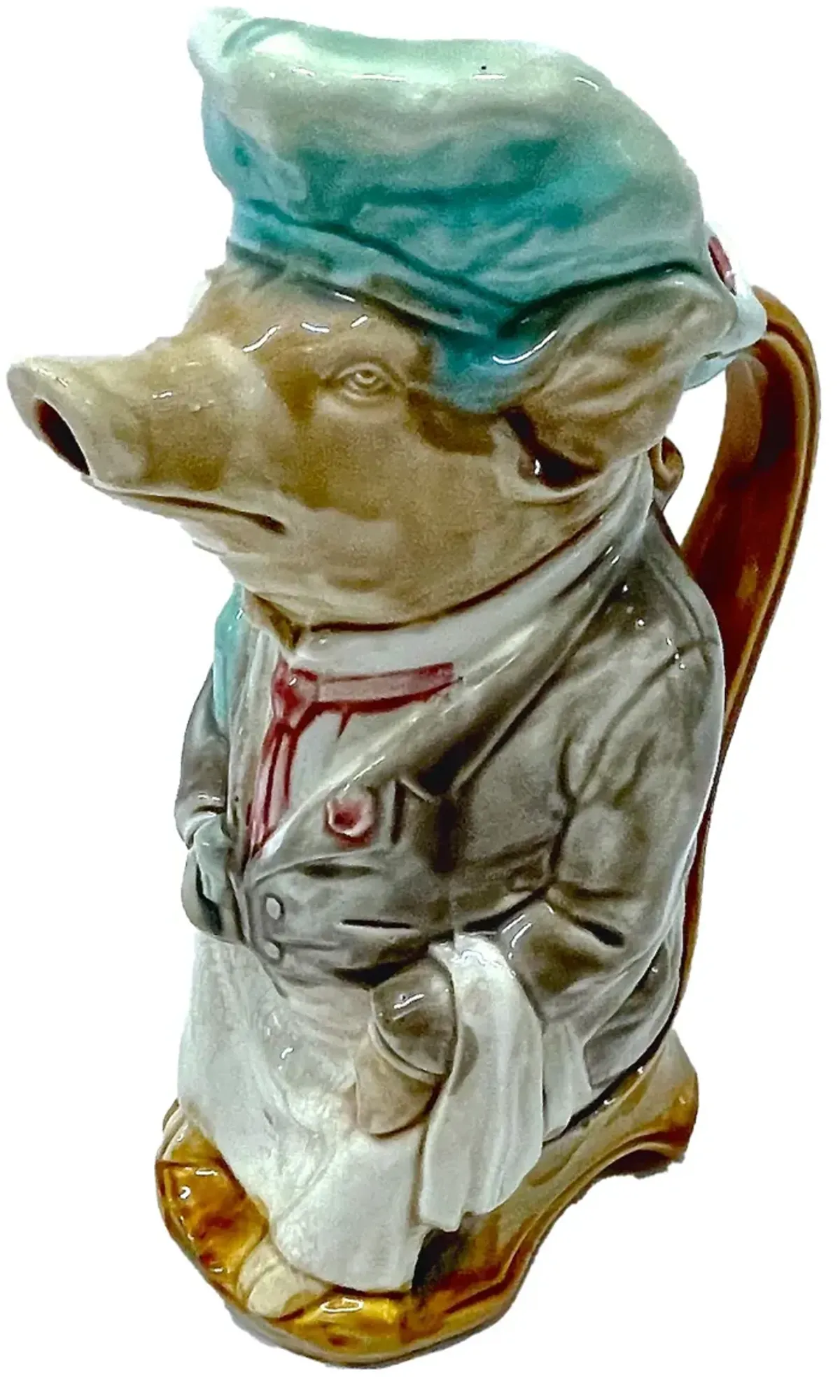 Majolica Style Pig Chef Pitcher - Vermilion Designs - Brown