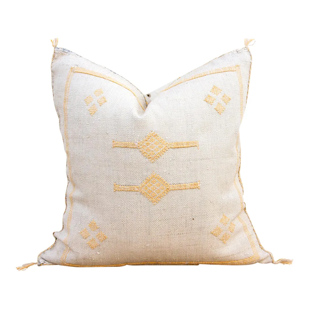 Almond Moroccan Silk Rug Pillow - de-cor