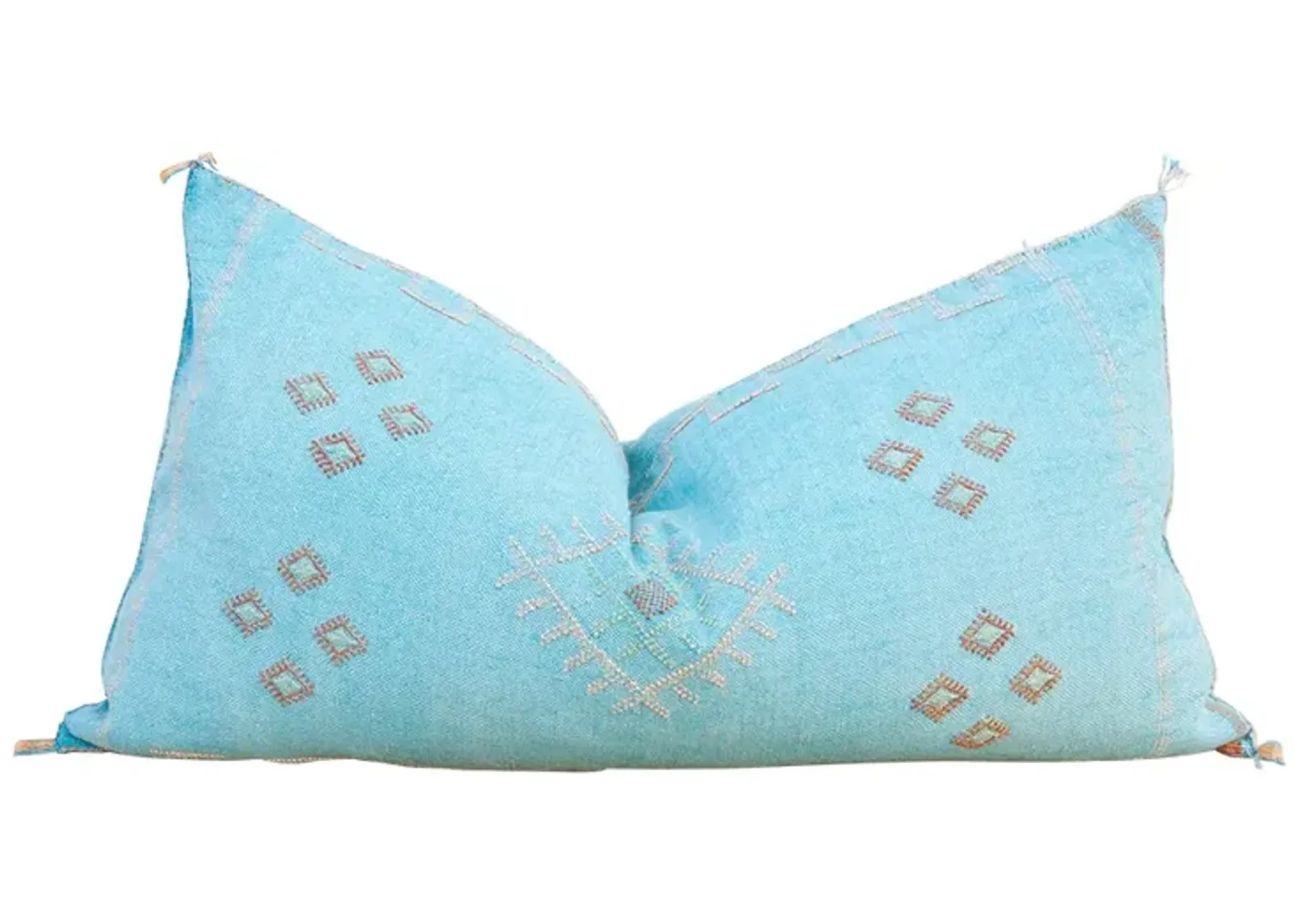 Aqua Lumbar Moroccan Silk Rug Pillow - de-cor