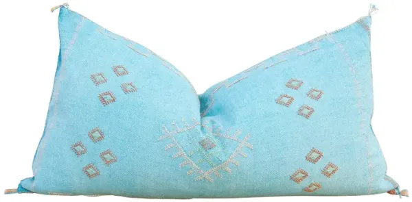 Aqua Lumbar Moroccan Silk Rug Pillow