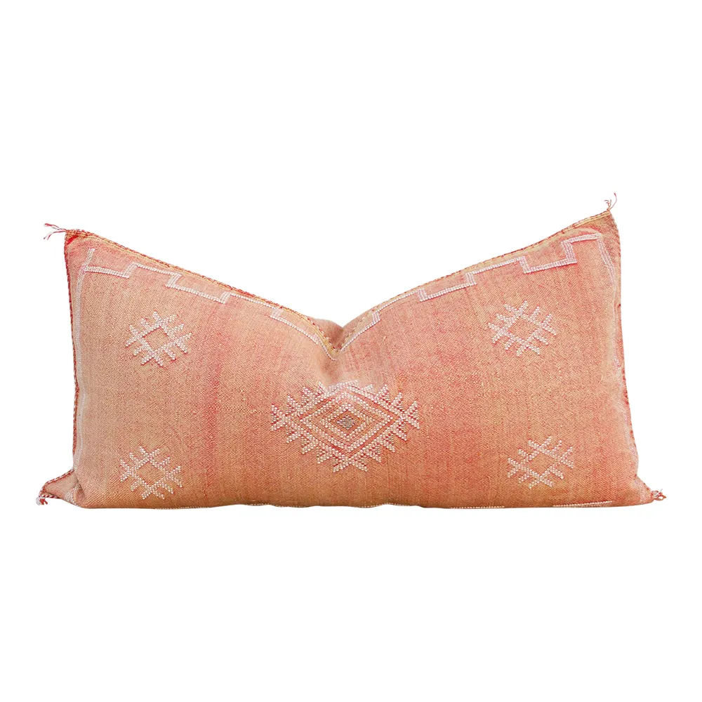 Coral Lumbar Moroccan Silk Rug Pillow - de-cor