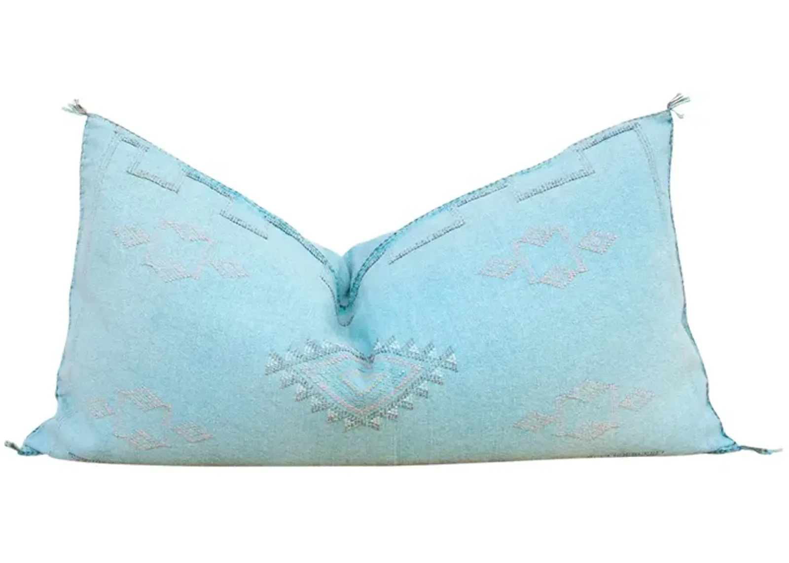 Sky Blue Lumbar Moroccan Silk Rug Pillow - de-cor