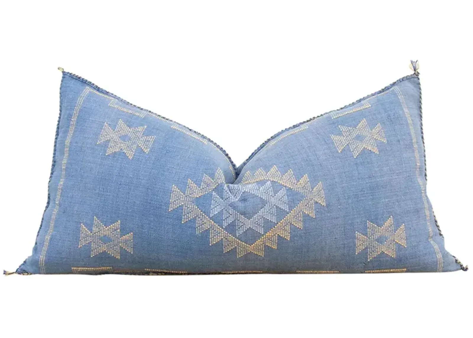 French Blue Lumbar Moroccan Silk Pillow - de-cor