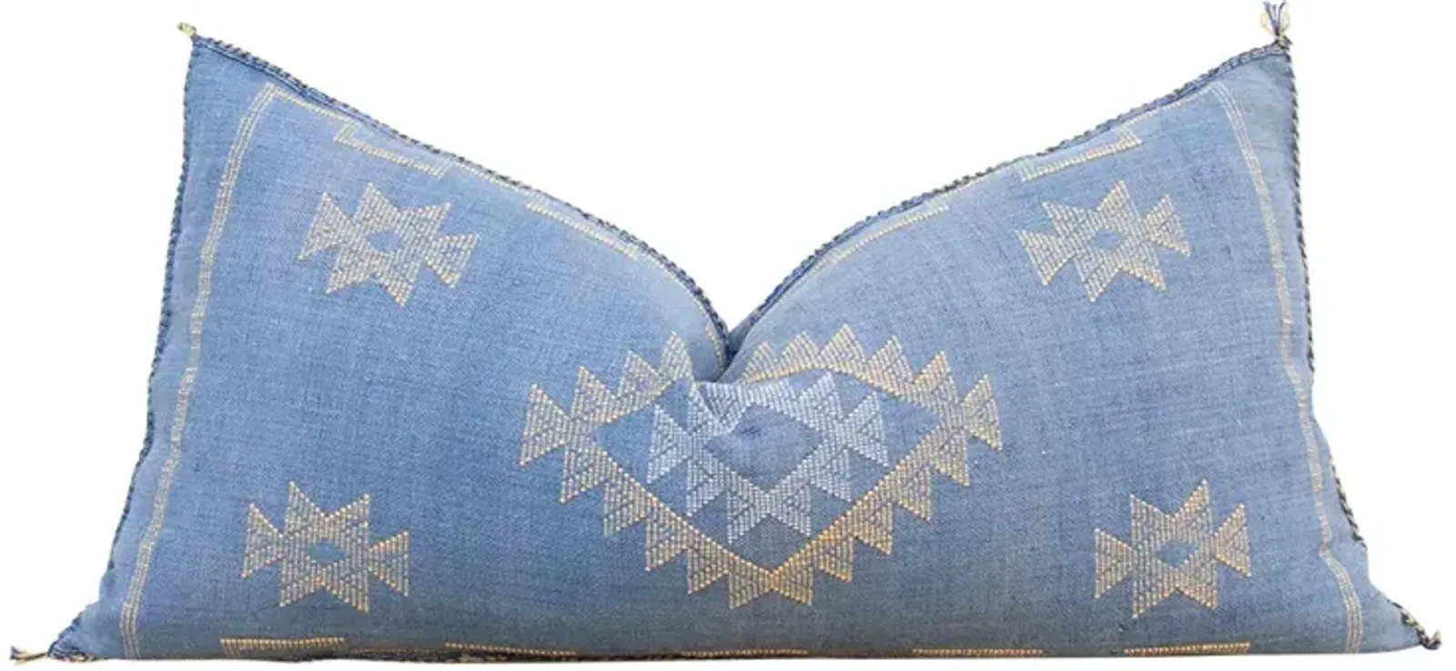 French Blue Lumbar Moroccan Silk Pillow - de-cor