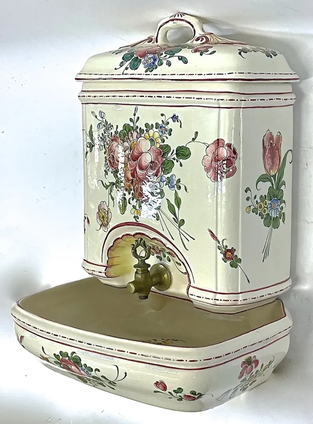 French Floral Ceramic Lavabo - Vermilion Designs - Beige