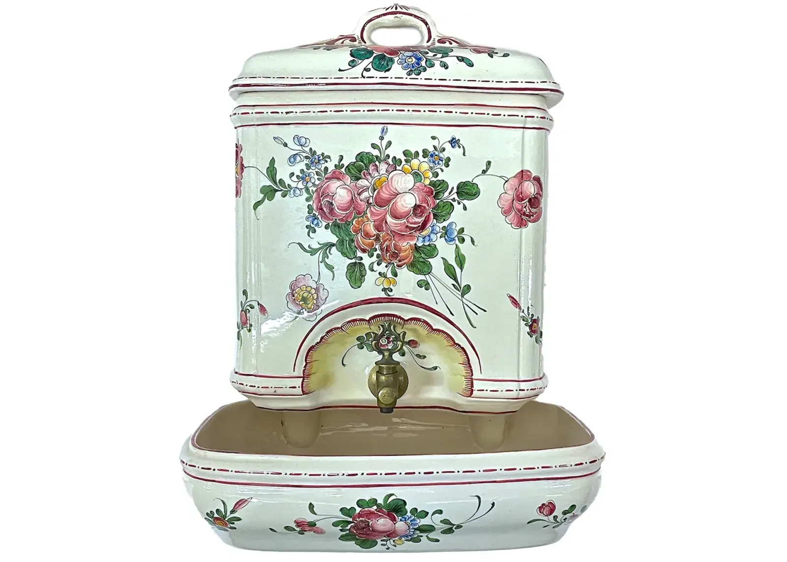 French Floral Ceramic Lavabo - Vermilion Designs - Beige