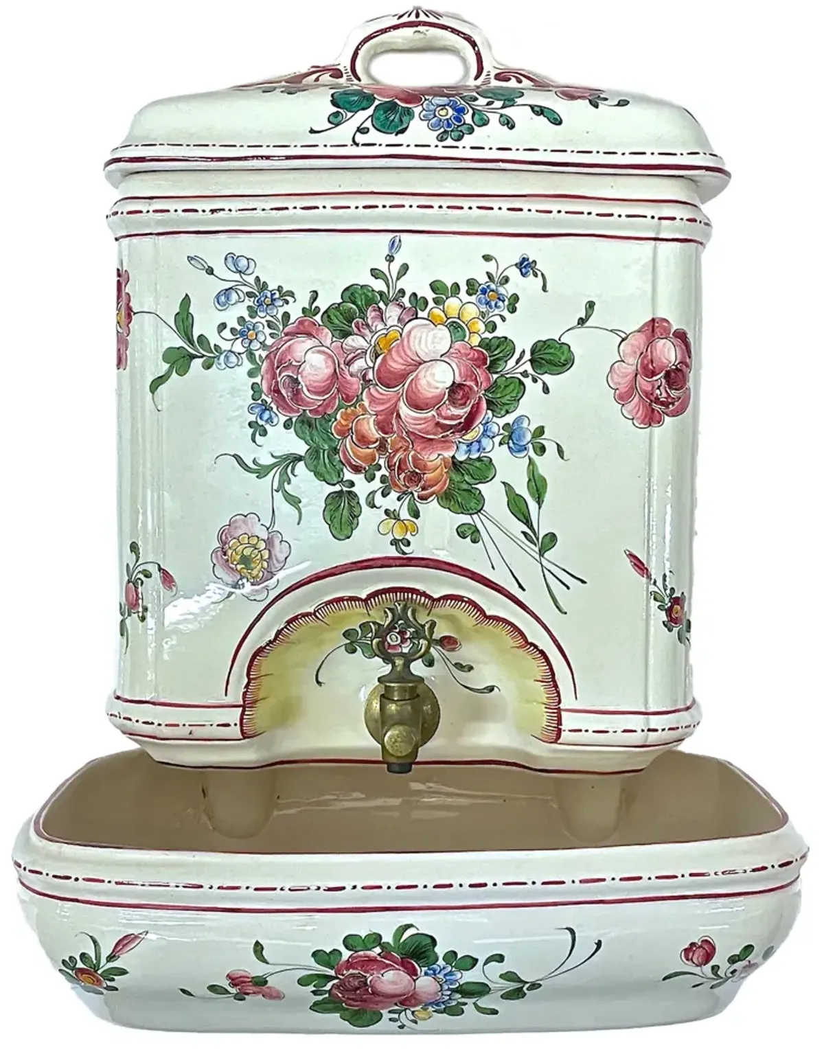 French Floral Ceramic Lavabo - Vermilion Designs - Beige