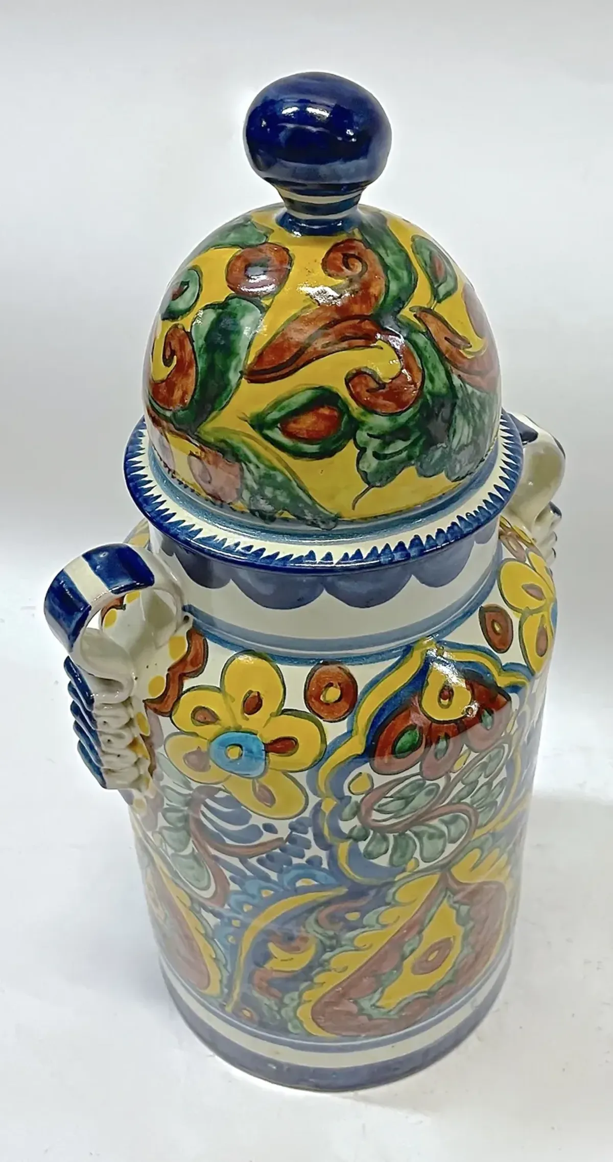 Mexican Abstract Floral Lidded Canister - Vermilion Designs - Blue