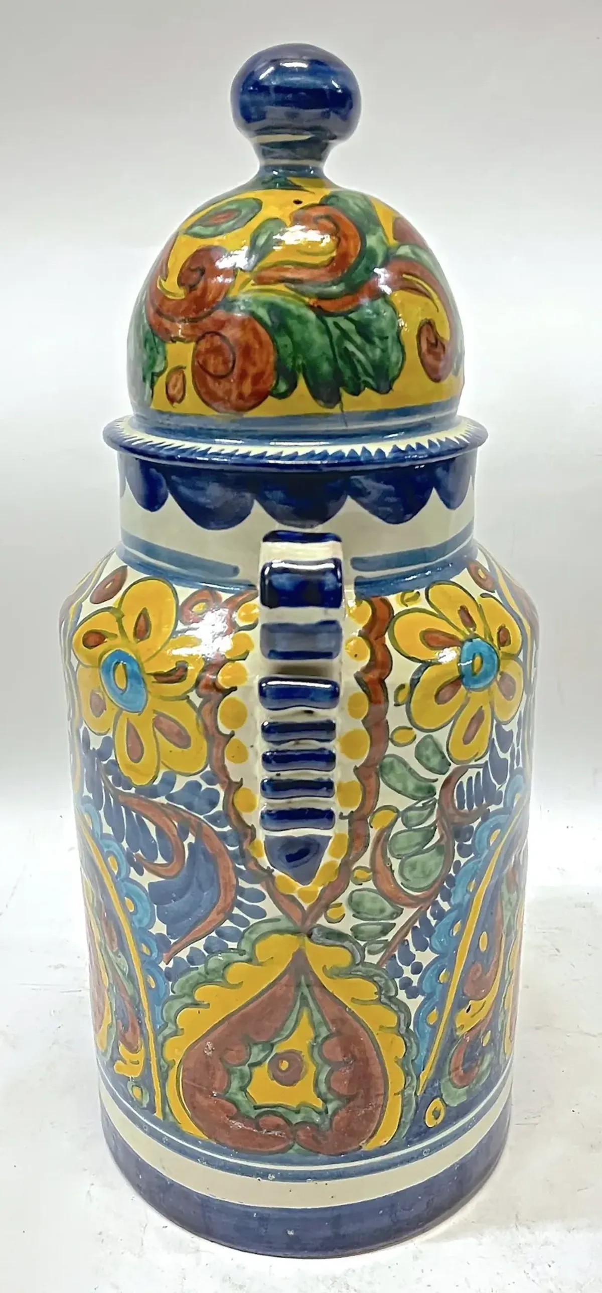 Mexican Abstract Floral Lidded Canister - Vermilion Designs - Blue