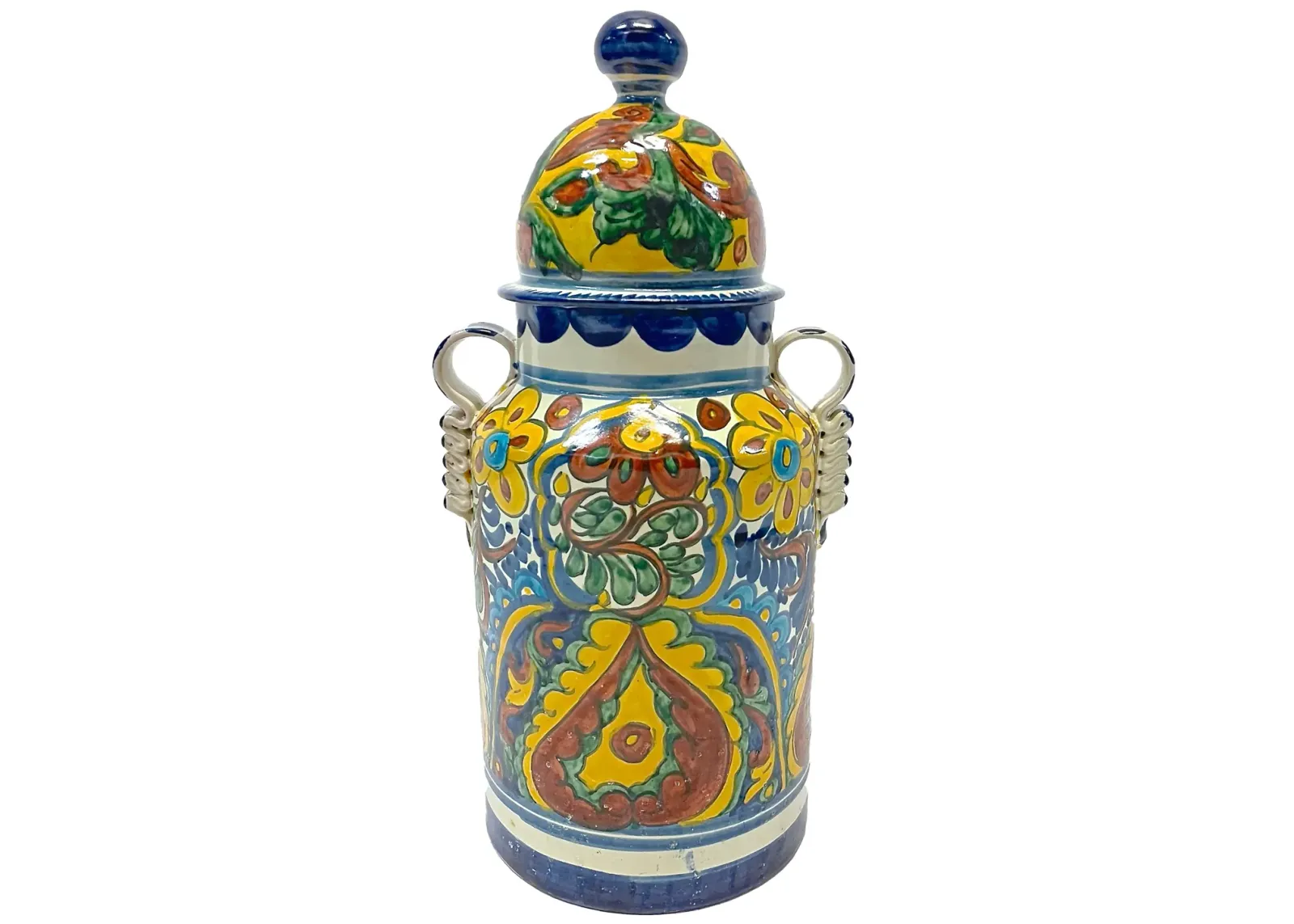 Mexican Abstract Floral Lidded Canister - Vermilion Designs - Blue