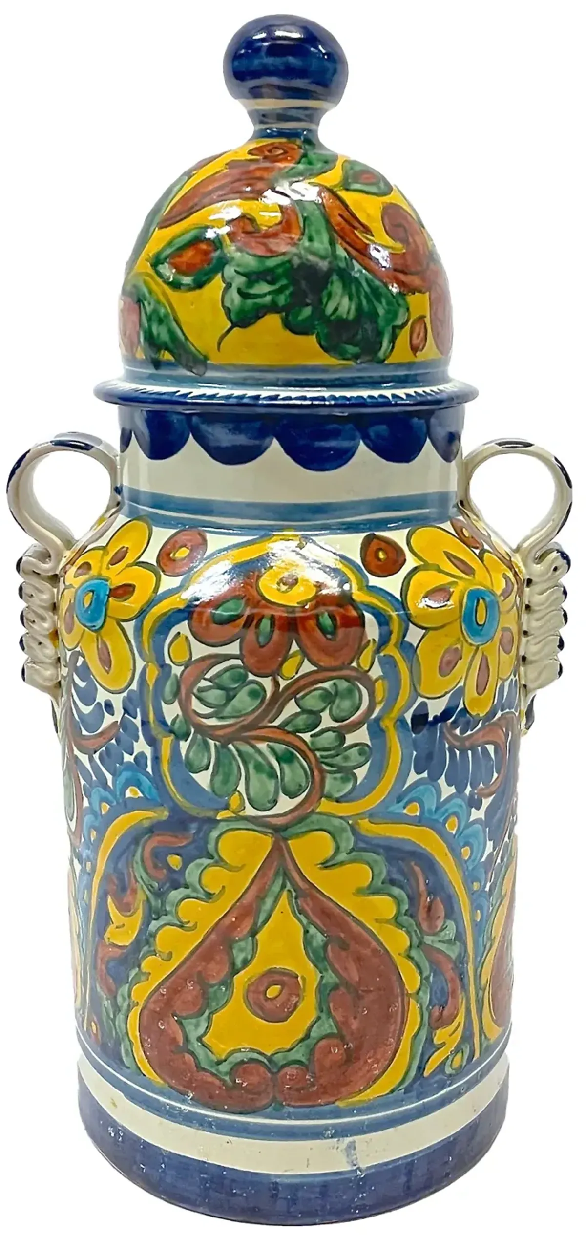 Mexican Abstract Floral Lidded Canister - Vermilion Designs - Blue