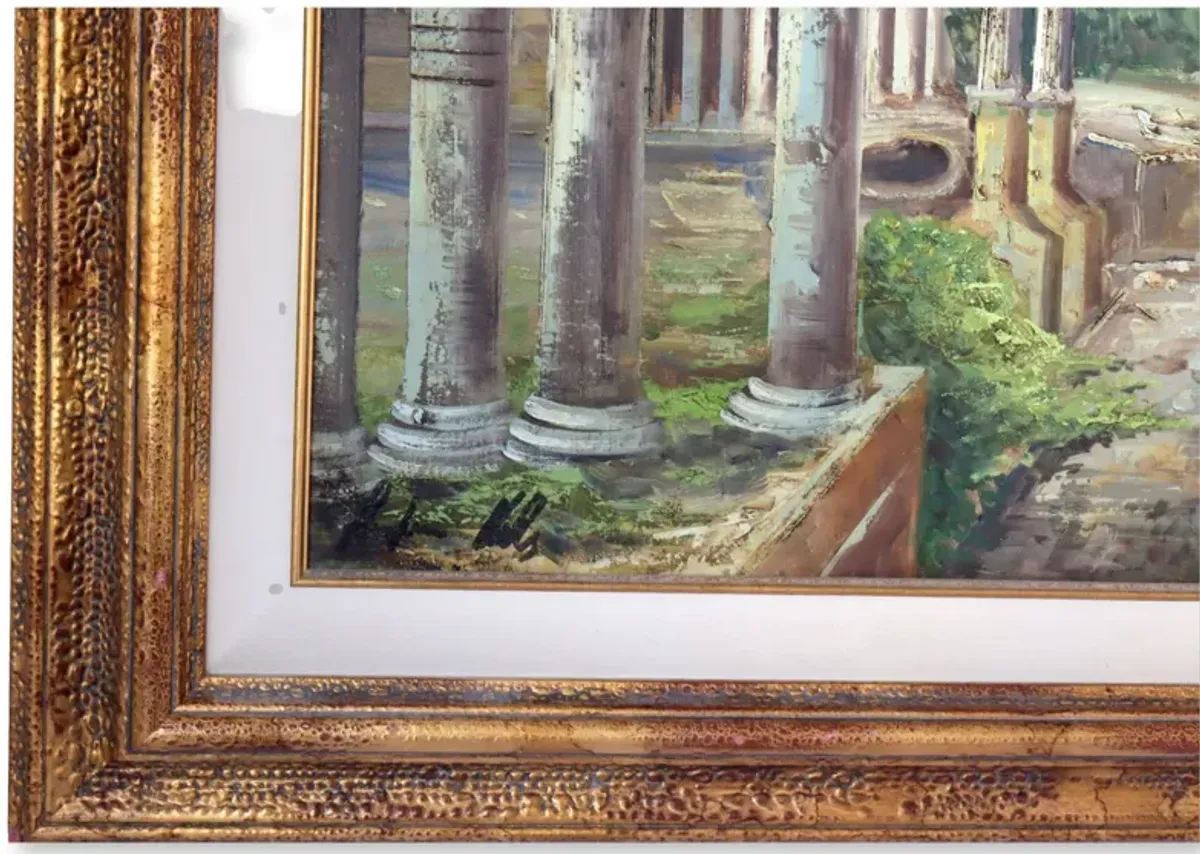 Midcentury Oil on Canvas Roman Forum - Rose Victoria - Gold