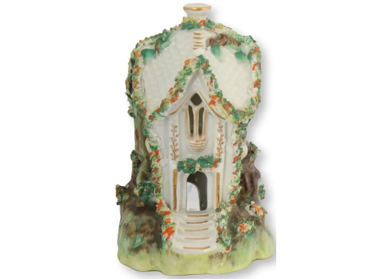 Antique Staffordshire Pastille Cottage - Rose Victoria - Green