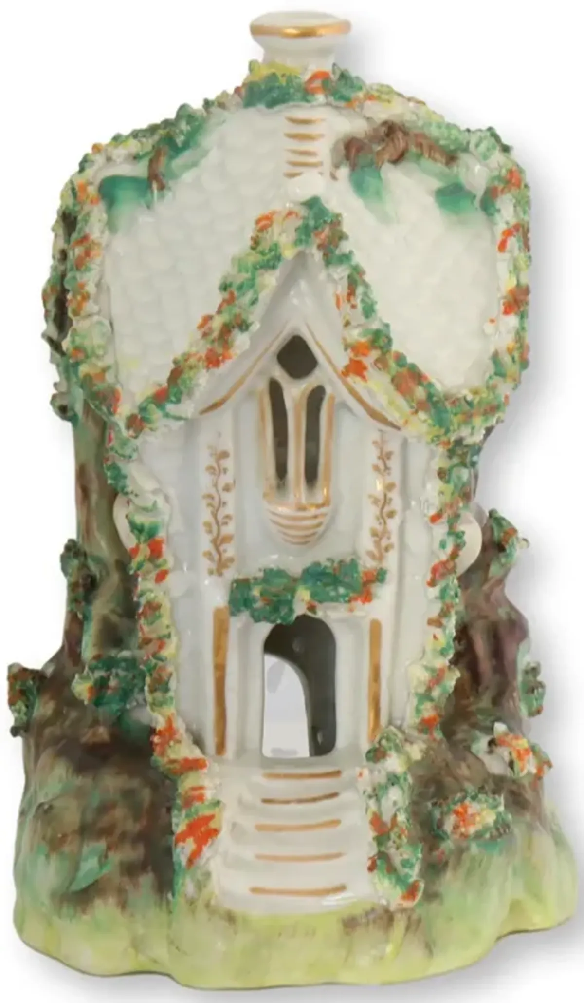 Antique Staffordshire Pastille Cottage - Rose Victoria - Green