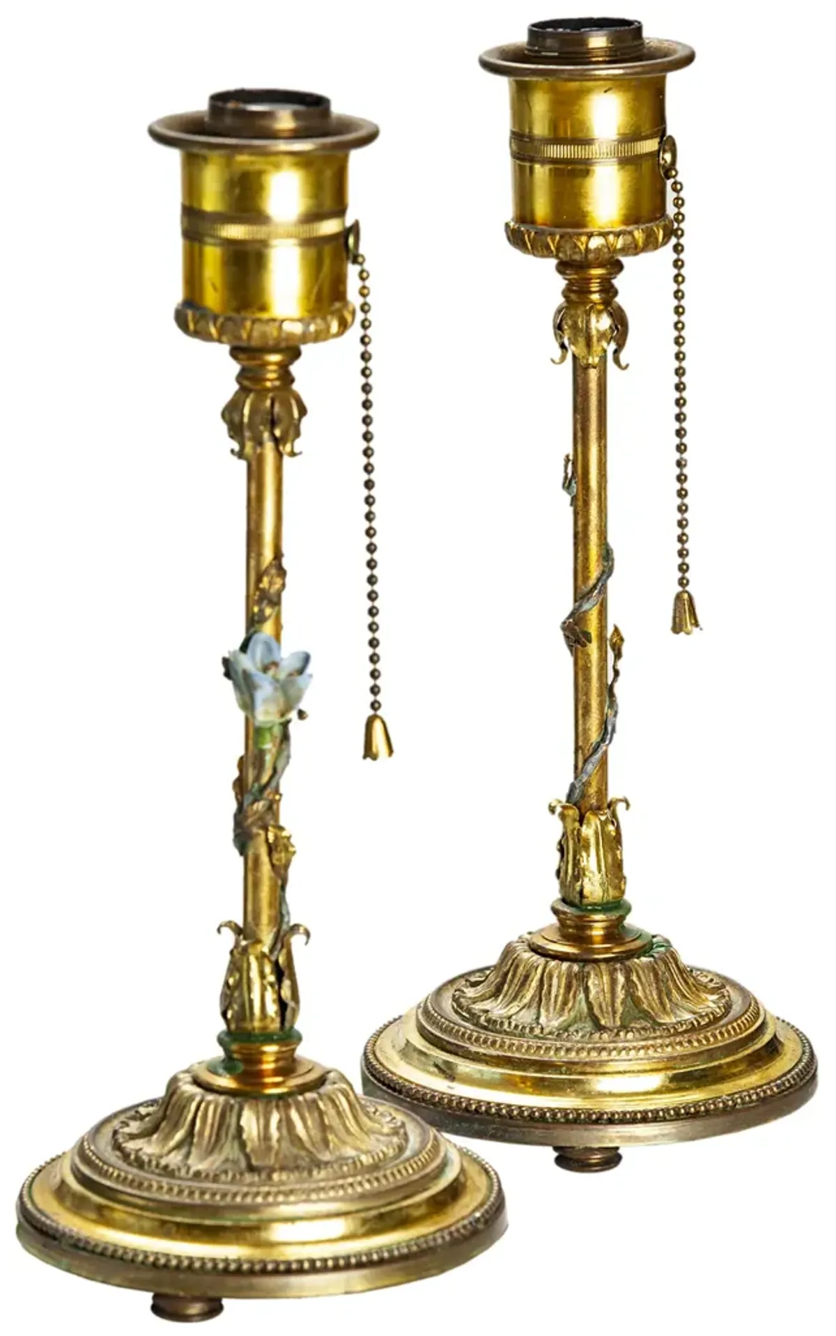 German Brass Candlestick Table Lamps - pr - Fleur de Lex Antiques