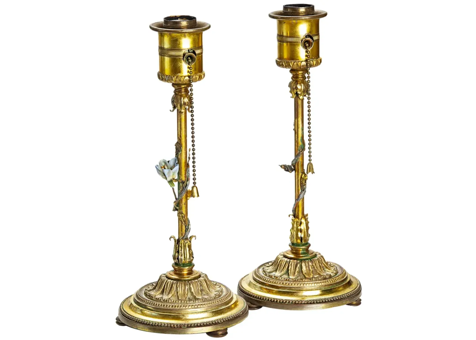 German Brass Candlestick Table Lamps - pr - Fleur de Lex Antiques