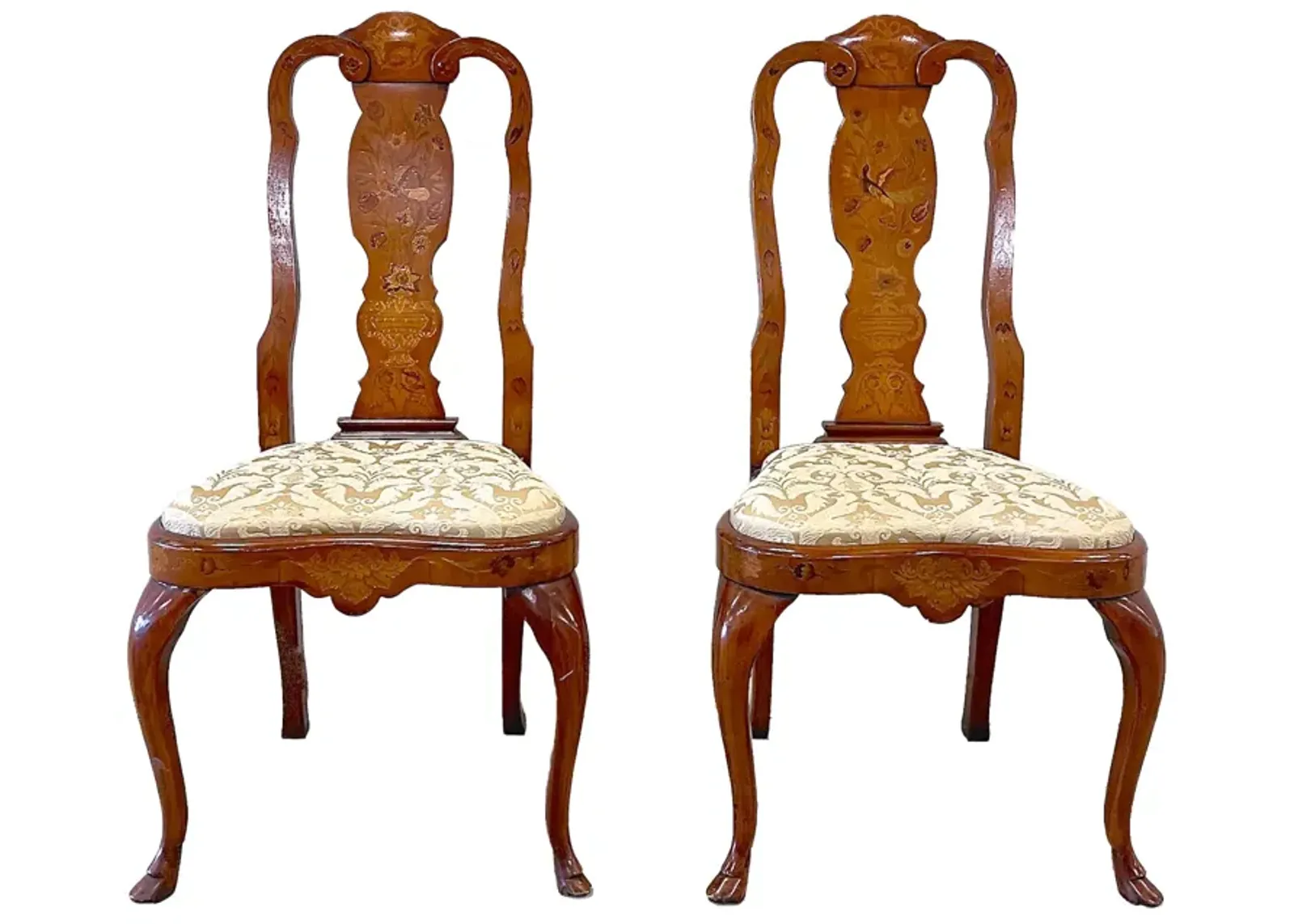 Dutch Floral & Bird Inlay Chairs - PR - Vermilion Designs - beige