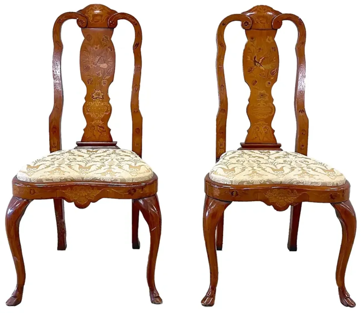 Dutch Floral & Bird Inlay Chairs - PR - Vermilion Designs - beige