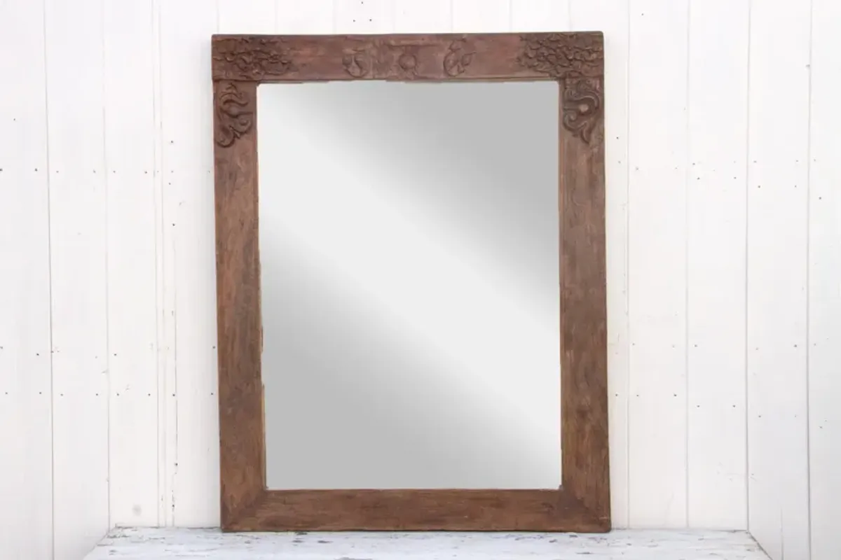 Early 1800's Indo-French Carved Mirror - de-cor - Brown