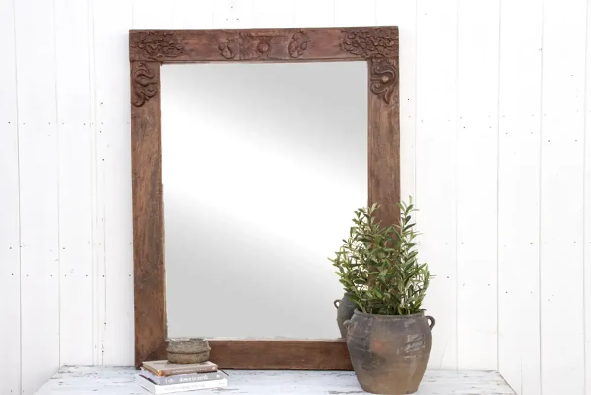 Early 1800's Indo-French Carved Mirror - de-cor - Brown