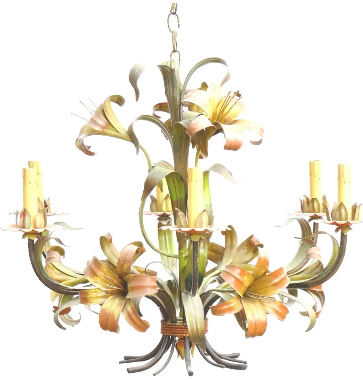 Italian 6-Arm Lily Tole Chandelier - Chez Vous - Gold