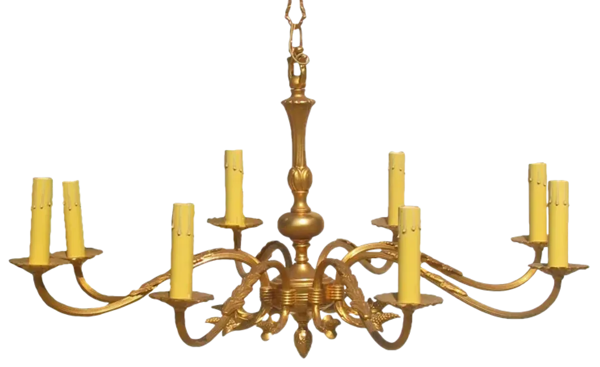 Large French Brass 8-Arm Chandelier - Chez Vous - Gold