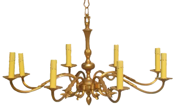 Large French Brass 8-Arm Chandelier - Chez Vous - Gold