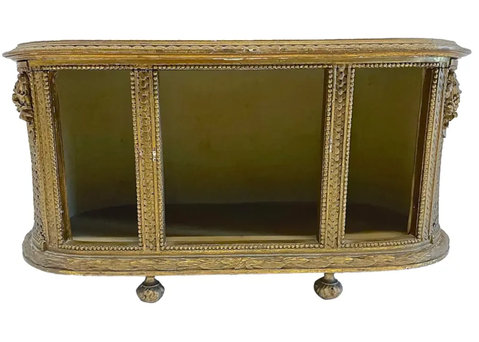 Caned Floral Laurel Leaf Curio Cabinet - Vermilion Designs - Gold