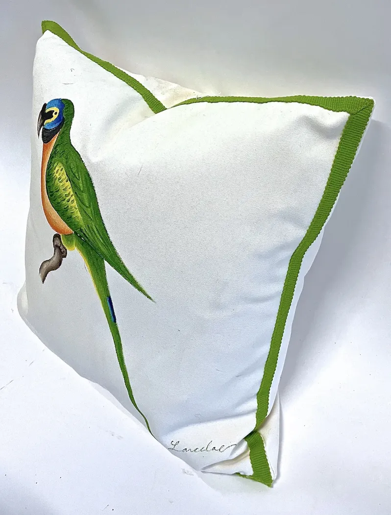 Handpainted Parrot Pillow - Vermilion Designs