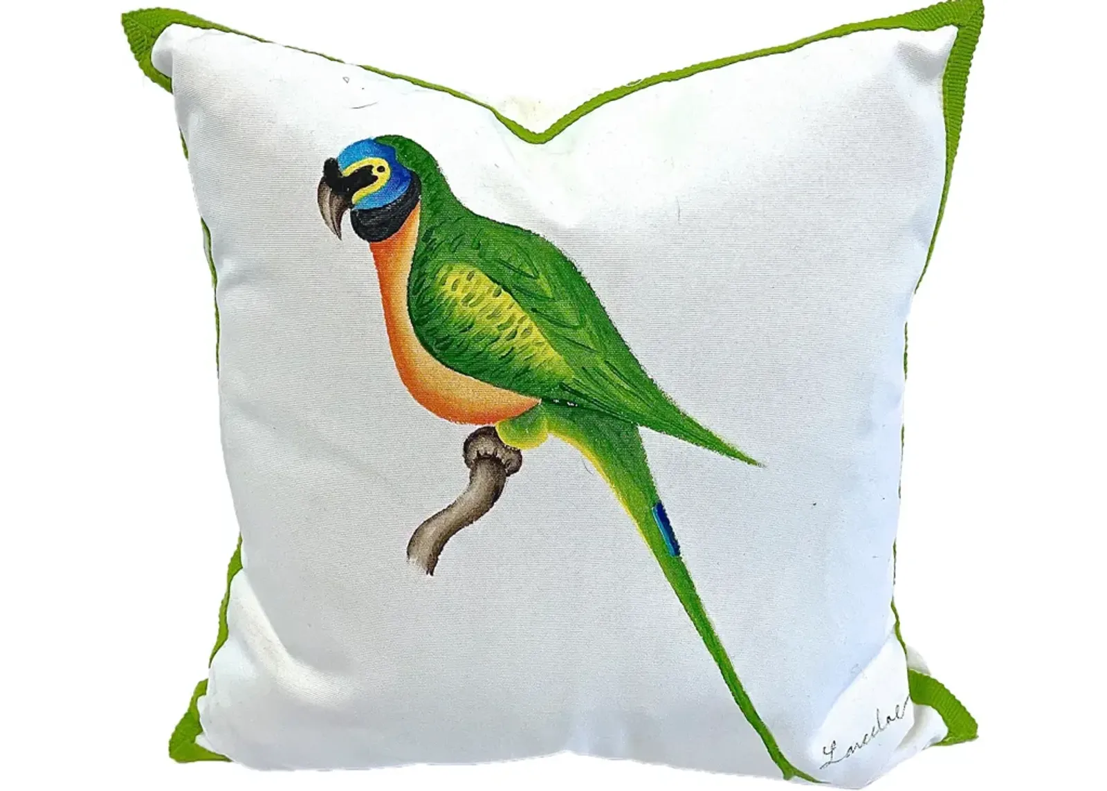 Handpainted Parrot Pillow - Vermilion Designs