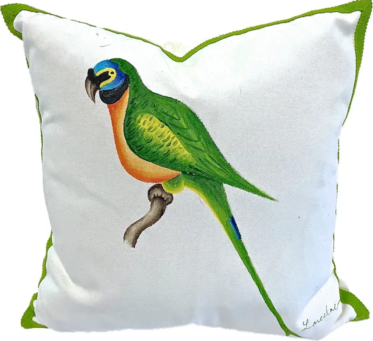 Handpainted Parrot Pillow - Vermilion Designs