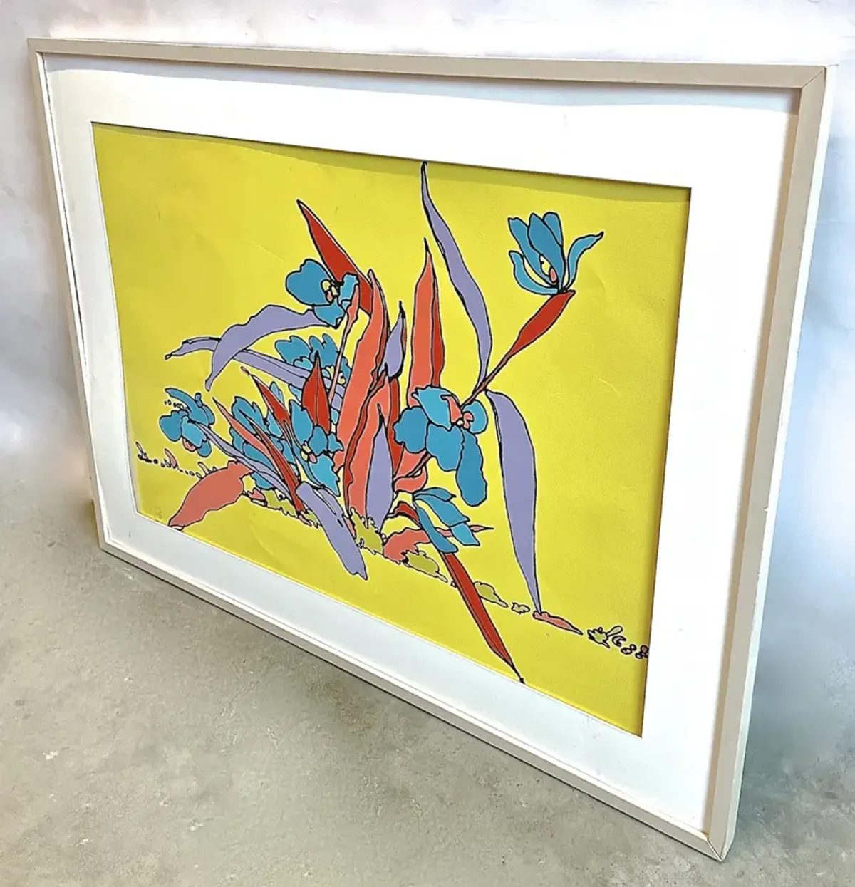 Limited Edition - Peter Max Floral Silk Screen Painting - Vermilion Designs - Yellow