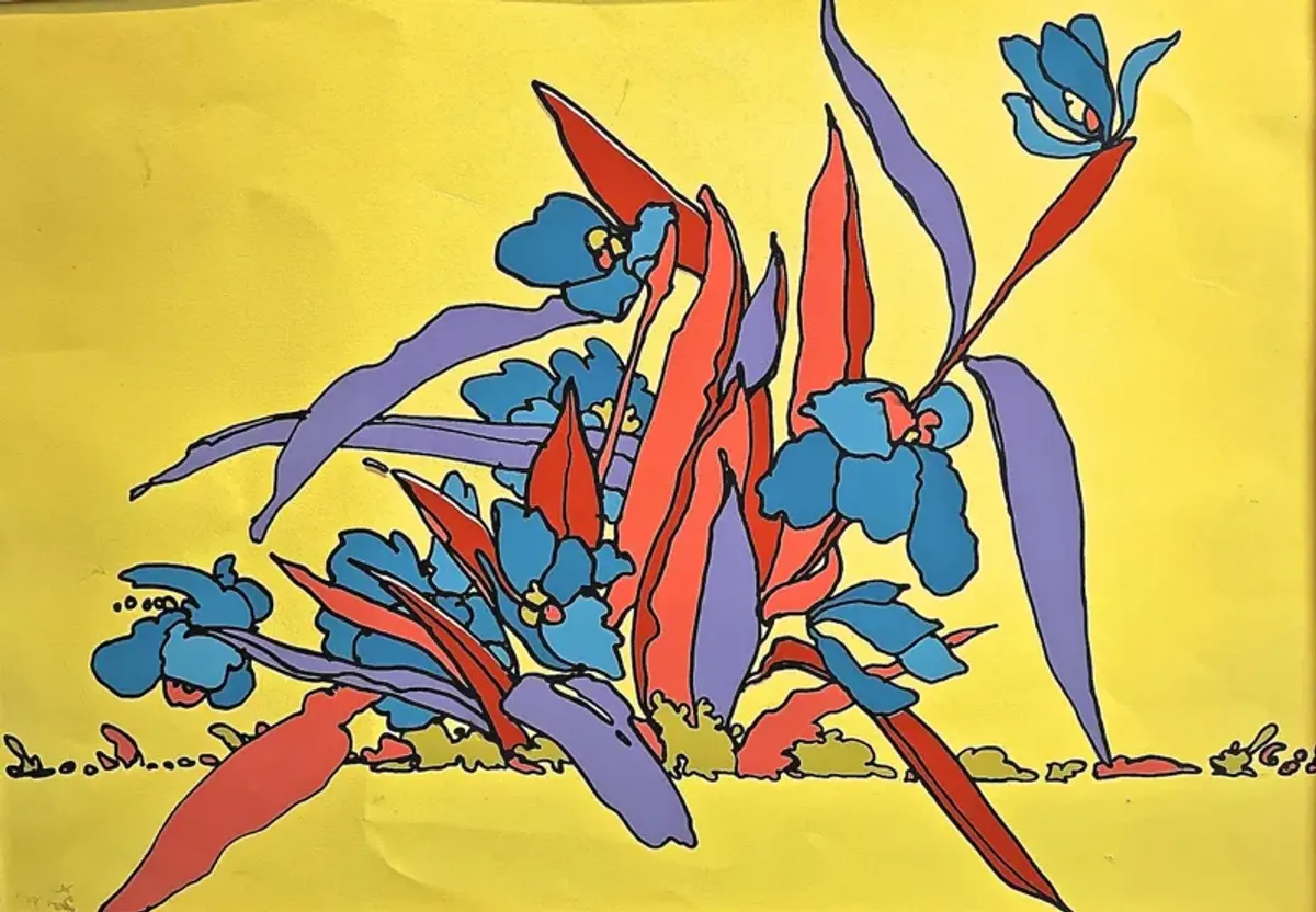 Limited Edition - Peter Max Floral Silk Screen Painting - Vermilion Designs - Yellow