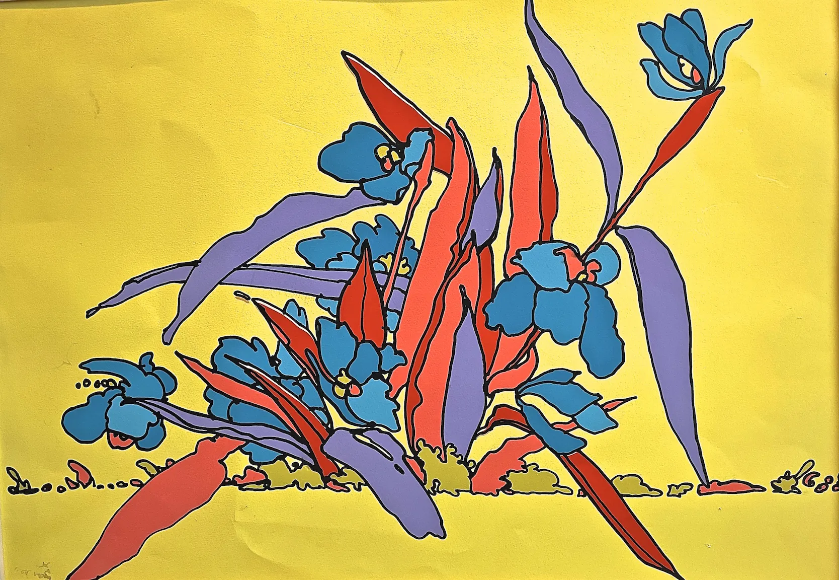 Limited Edition - Peter Max Floral Silk Screen Painting - Vermilion Designs - Yellow
