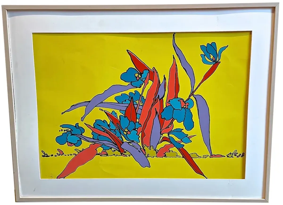 Limited Edition - Peter Max Floral Silk Screen Painting - Vermilion Designs - Yellow