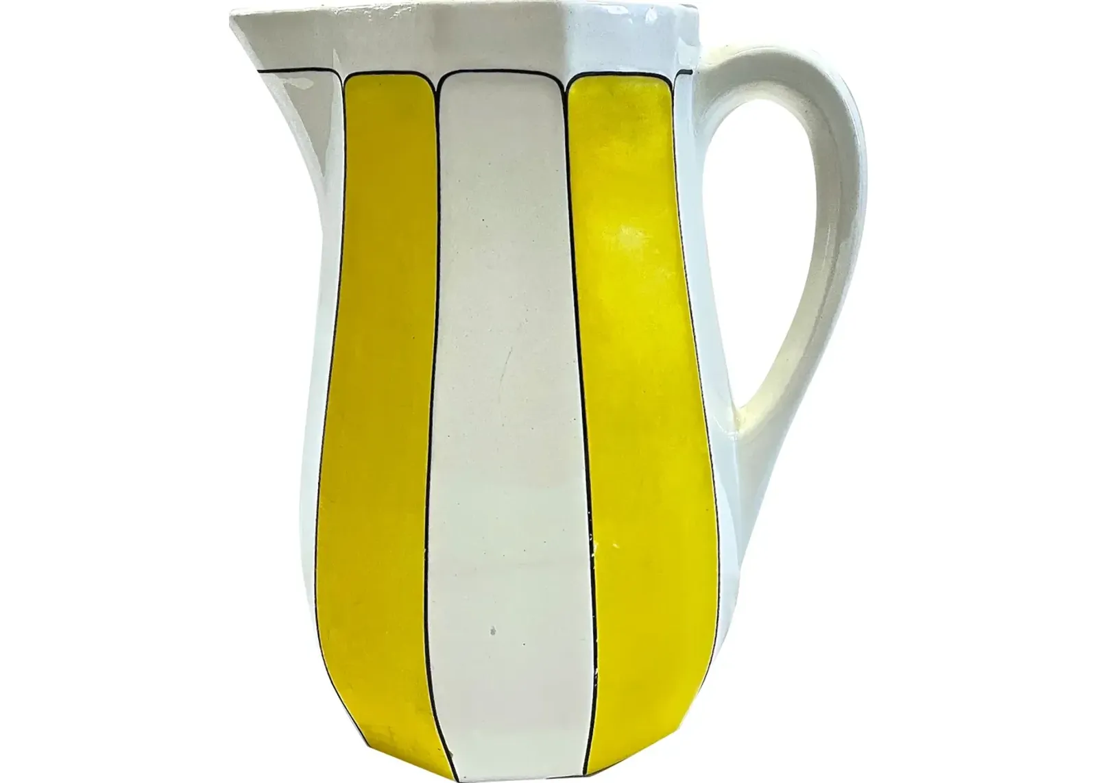 Midcentury Striped Yellow/White Pitcher - Vermilion Designs