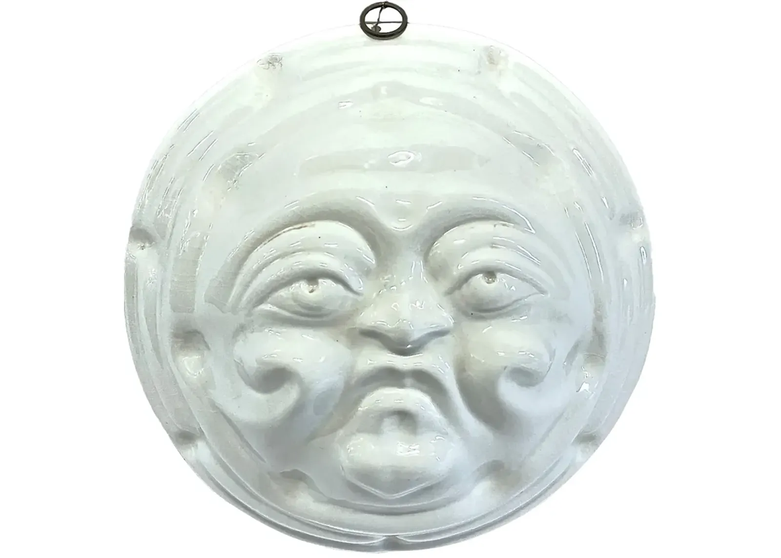 Italian Ceramic Moon Face Wall Sculpture - Vermilion Designs - White