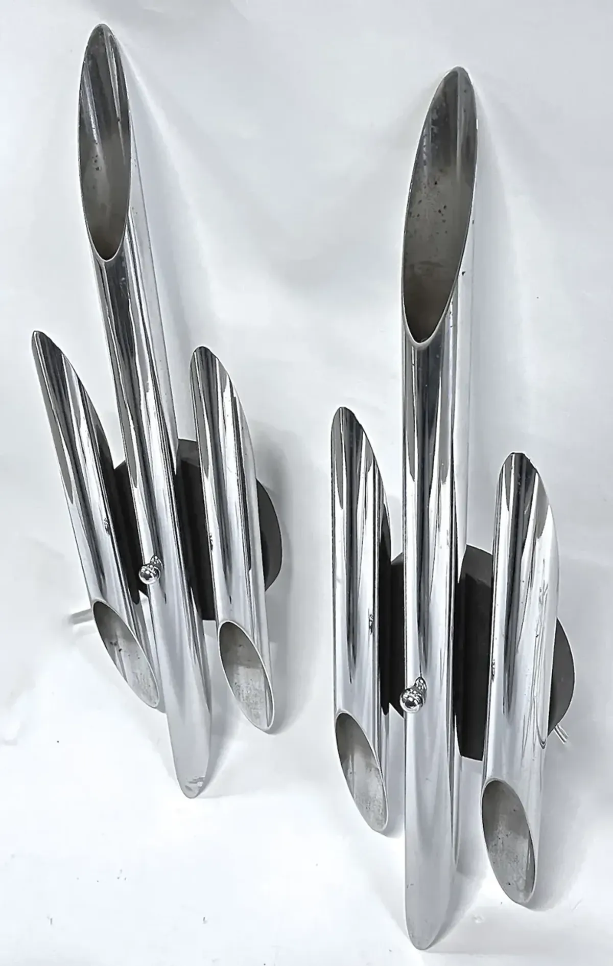 Midcentury Style Chrome Pipe Sconces - PR - Vermilion Designs - Silver