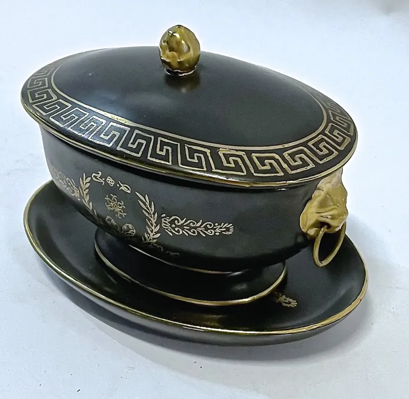 Porcelain Black & Gold Classical Jar - Vermilion Designs