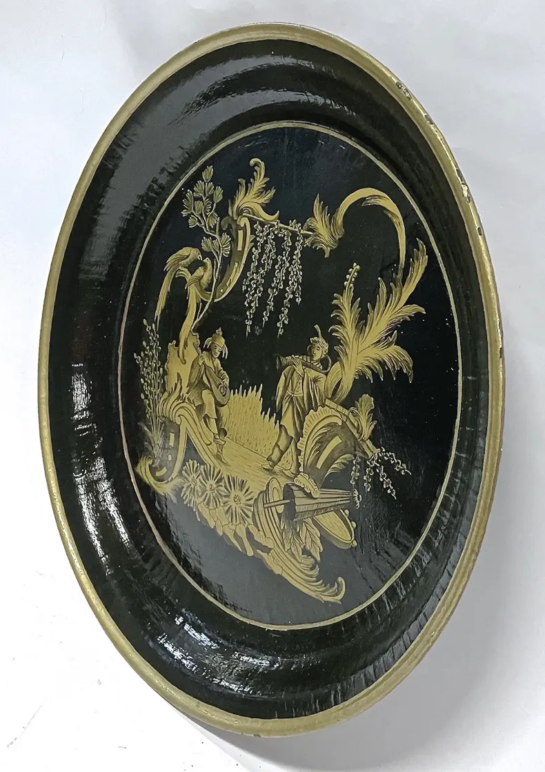 Chinoiserie Papier Mache Serving Tray - Vermilion Designs - Black