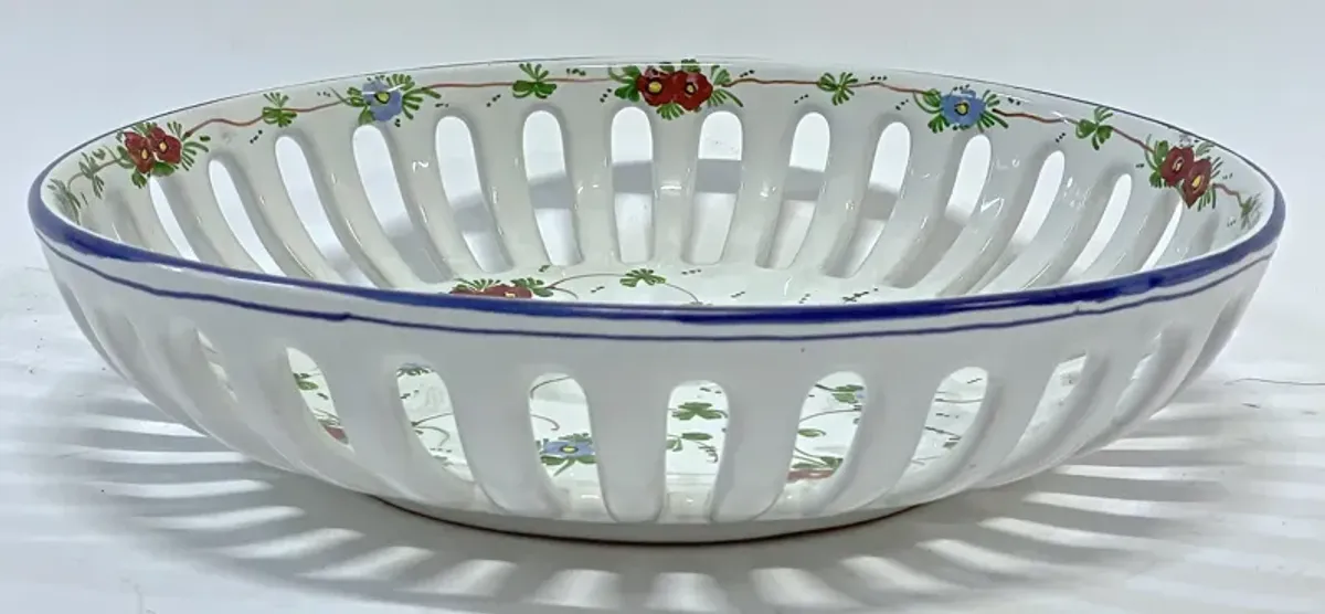 Italian Reticulated Floral Fruit Bowl - Vermilion Designs - White